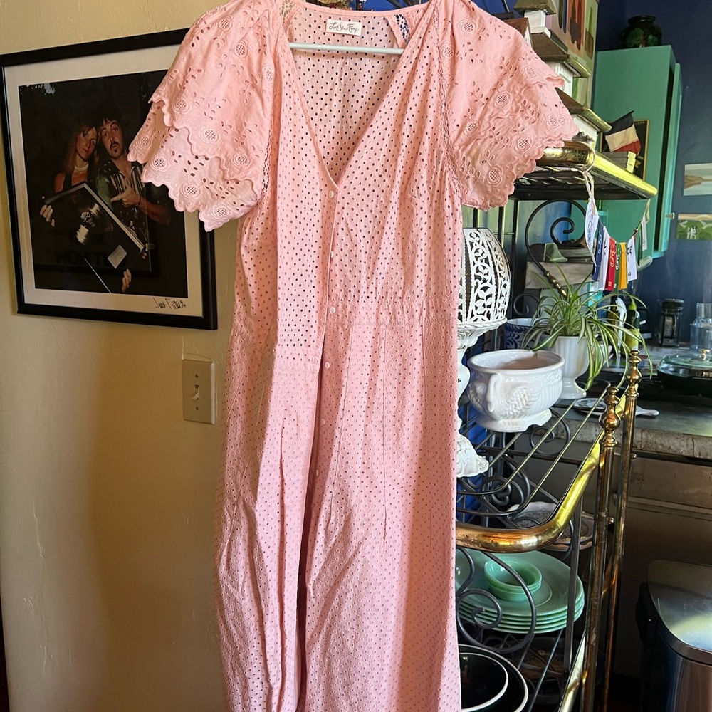 Love Shack Fancy pink eyelet lace dress . Sz 6 like new. Worn once.